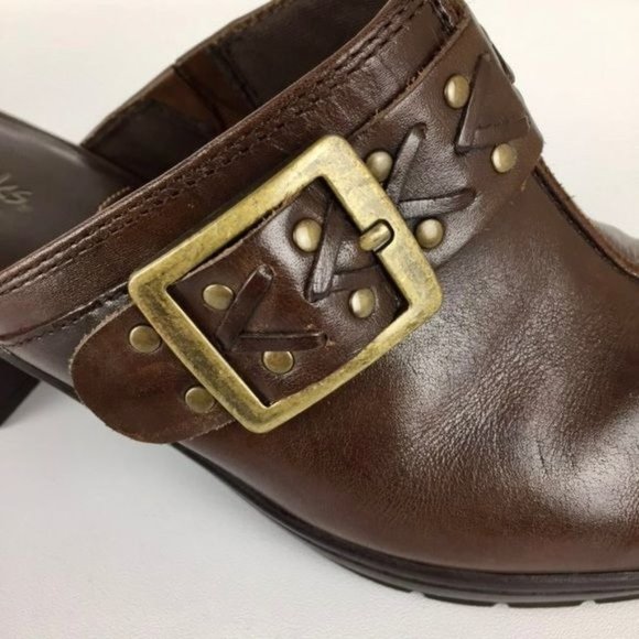 Clarks Womens Mirabelle Brown Leather Heeled Mules Comfort Shoes size 7.5W Wide - Picture 10 of 16